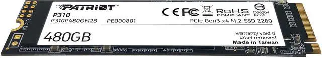Alt view image 4 of 8 - Patriot P310 M.2 2280 480GB PCIe Gen3 x 4, NVMe 1.3 Internal Solid State Drive (SSD) P310P480GM28