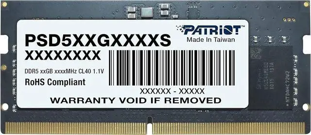 Main image of Patriot Signature 8GB 262-Pin DDR5 SO-DIMM DDR5 4800 (PC4 38400) Laptop Memory Model PSD58G480041S