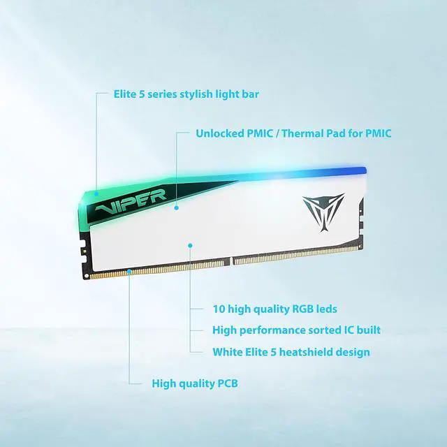 Alt view image 5 of 5 - Patriot Viper Elite 5 16GB 288-Pin PC RAM DDR5 5200 (PC5 41600) Desktop Memory Model PVER516G52C36W Compatible with AMD & Intel Gen14 Only