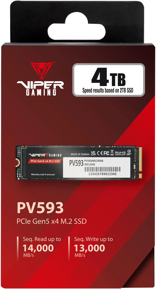 Alt view image 4 of 5 - Patriot VIPER PV593 M.2 2280 4TB PCI-Express 5.0 x4 3D NAND TLC Internal DRAM Cache Solid State Drive (SSD) PV593P4TBM28H