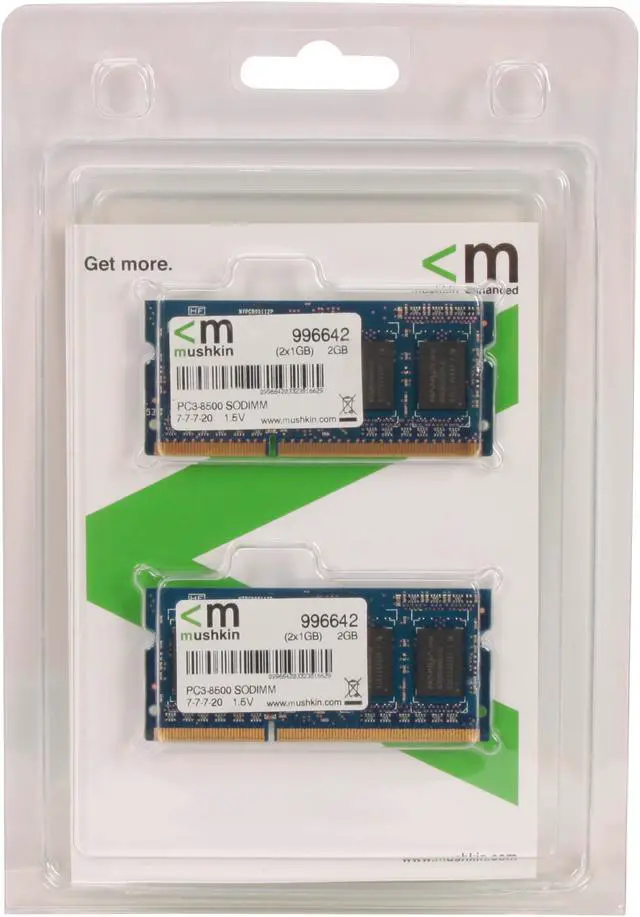 Alt view image 3 of 3 - Mushkin Enhanced 2GB (2 x 1GB) 204-Pin DDR3 SO-DIMM DDR3 1066 (PC3 8500) Dual Channel Kit Laptop Memory Model 996642