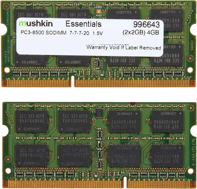 Alt view image 2 of 3 - Mushkin Enhanced Essentials 4GB (2 x 2GB) 204-Pin DDR3 SO-DIMM DDR3 1066 (PC3 8500) Laptop Memory Model 996643