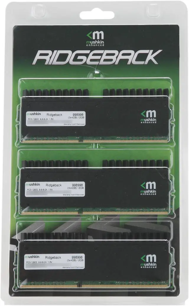 Alt view image 3 of 3 - Mushkin Enhanced Ridgeback 12GB (3 x 4GB) DDR3 1600 (PC3 12800) Desktop Memory Model 998998