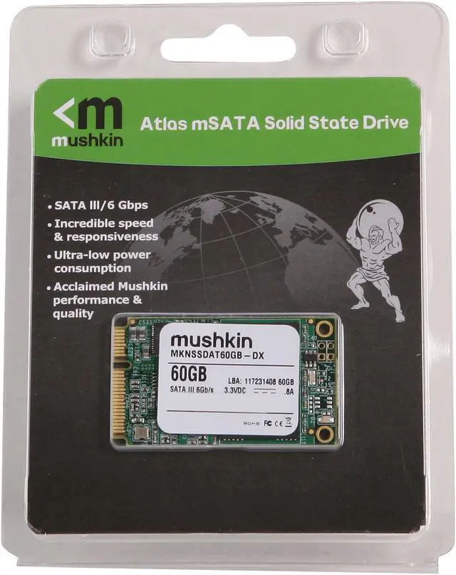 Alt view image 3 of 3 - Mushkin Enhanced Atlas Series 60GB Mini-SATA (mSATA) MLC Internal Solid State Drive (SSD) MKNSSDAT60GB-DX