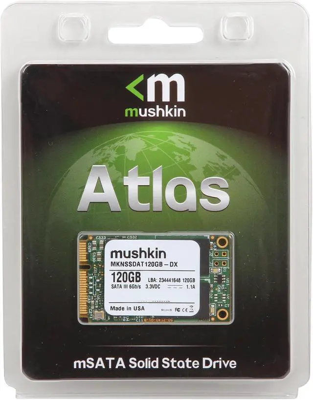 Alt view image 3 of 3 - Mushkin Enhanced Atlas Series 120GB Mini-SATA (mSATA) MLC Internal Solid State Drive (SSD) MKNSSDAT120GB-DX