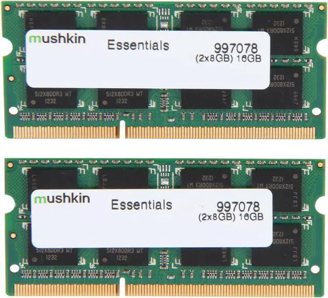 Alt view image 2 of 3 - Mushkin Enhanced Essentials 16GB (2 x 8GB) 204-Pin DDR3 SO-DIMM DDR3L 1333 (PC3L 10600) Laptop Memory Model 997078