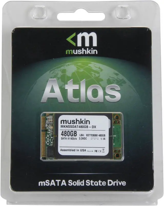 Alt view image 3 of 3 - Mushkin Enhanced Atlas Deluxe Series 480GB Mini-SATA (mSATA) MLC Internal Solid State Drive (SSD) MKNSSDAT480GB-DX