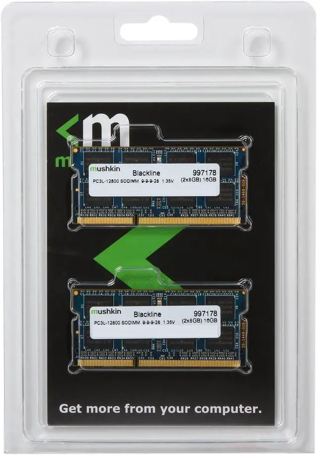 Alt view image 3 of 3 - Mushkin Enhanced Blackline 16GB (2 x 8GB) 204-Pin DDR3 SO-DIMM DDR3L 1600 (PC3L 12800) Laptop Memory Model 997178