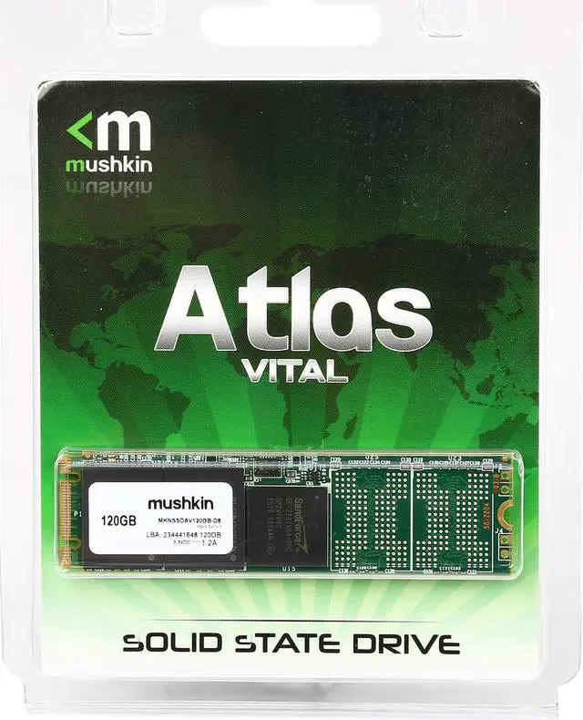 Alt view image 4 of 4 - Mushkin Enhanced Atlas Vital M.2 2280 120GB SATA III MLC Internal Solid State Drive (SSD) MKNSSDAV120GB-D8