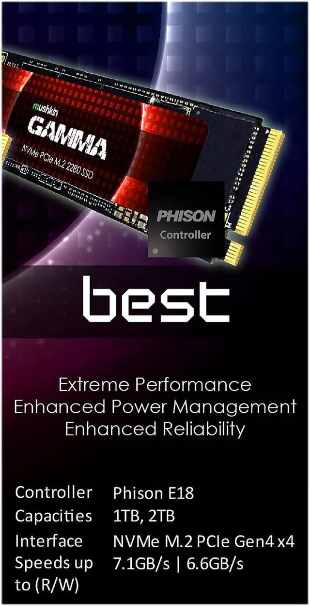 Alt view image 6 of 7 - Mushkin Enhanced Gamma M.2 2280 1TB PCIe Gen4 x4 NVMe 1.3 3D QLC Internal Solid State Drive (SSD) MKNSSDGA1TB-D8