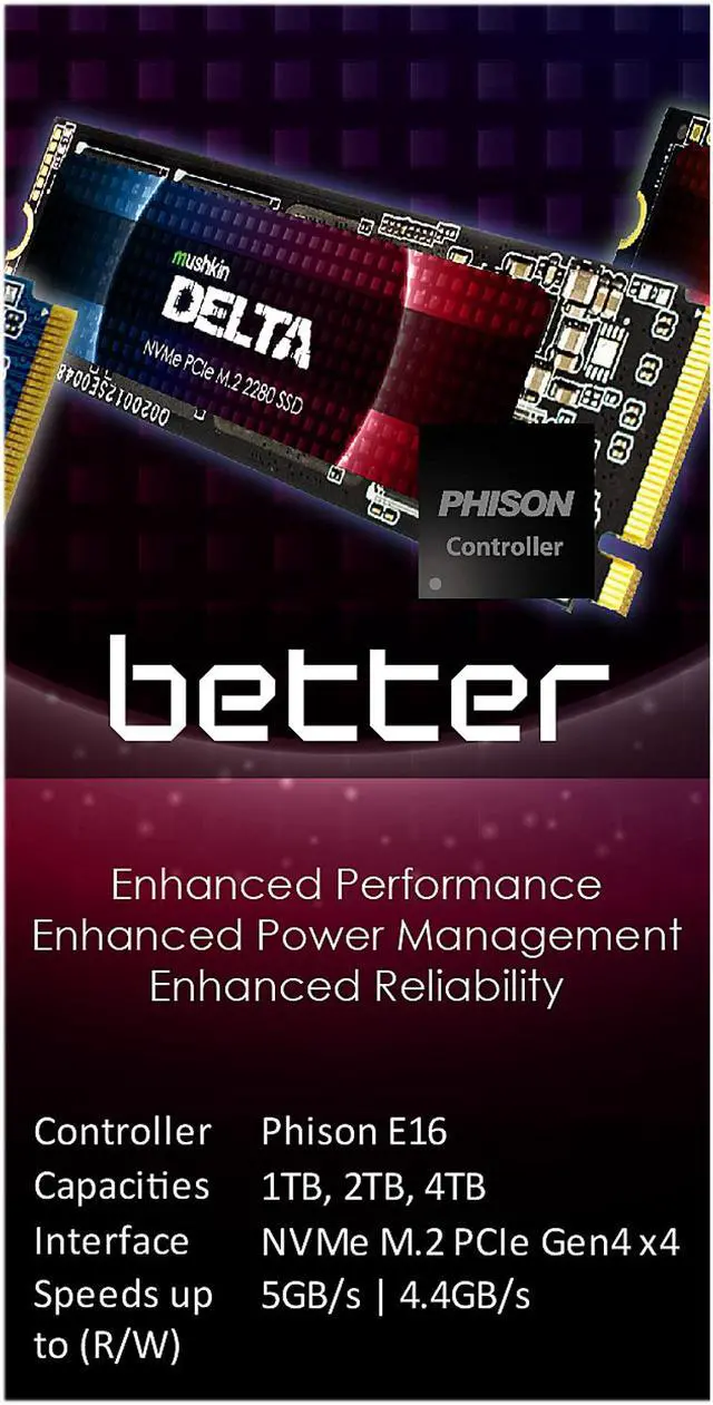 Alt view image 7 of 8 - Mushkin Enhanced Delta M.2 2280 2TB PCIe Gen4 x4 NVMe 1.3 3D QLC Internal Solid State Drive (SSD) MKNSSDDE2TB-D8