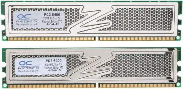 Main image of OCZ Platinum 1GB (2 x 512MB) DDR2 800 (PC2 6400) Dual Channel Kit Desktop Memory Model OCZ2P8001GK