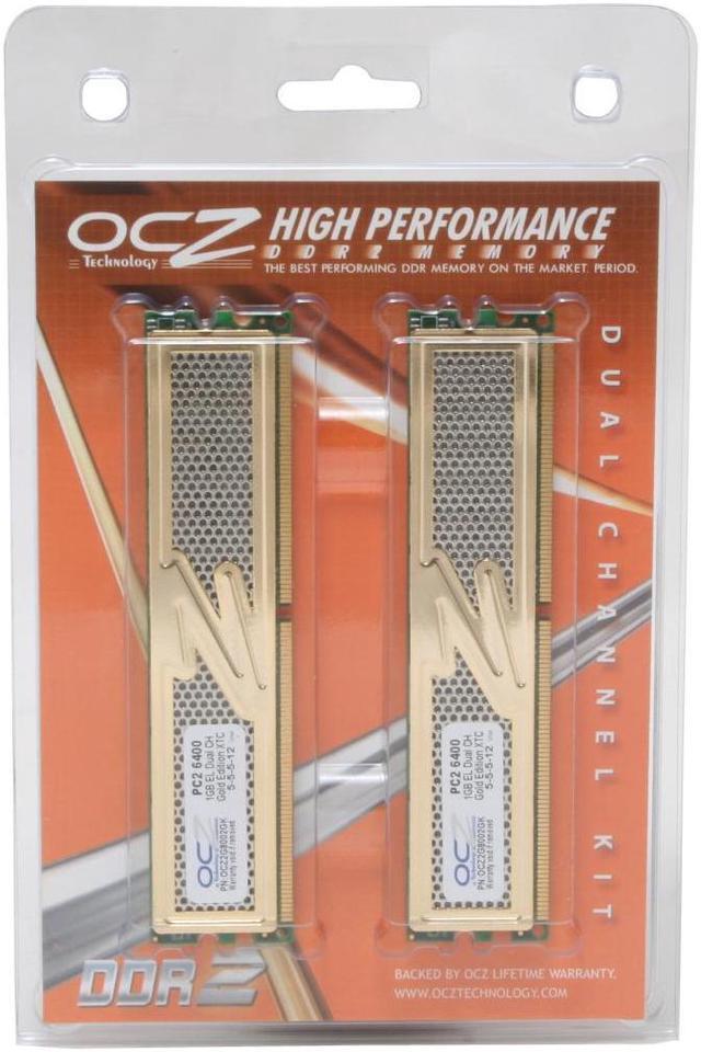 Alt view image 2 of 2 - OCZ Gold 2GB (2 x 1GB) DDR2 800 (PC2 6400) Dual Channel Kit Desktop Memory Model OCZ2G8002GK