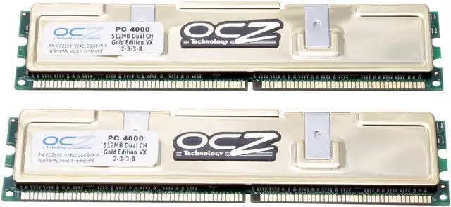 Main image of OCZ Gold Series 1GB (2 x 512MB) DDR 500 (PC 4000) Dual Channel Kit System Memory Model OCZ5001024ELDCGEVX-K