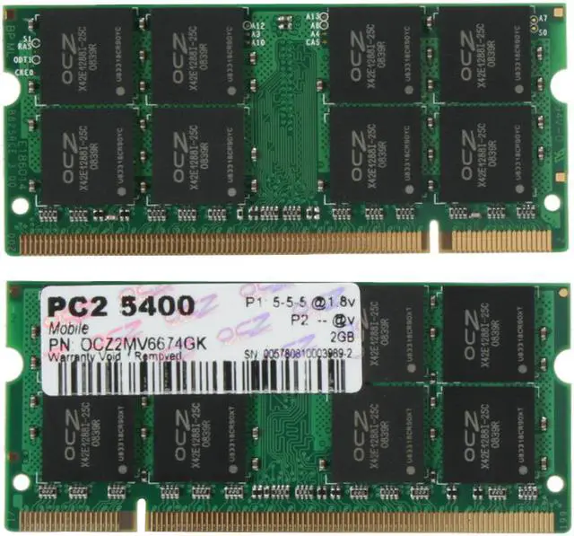 Alt view image 2 of 3 - OCZ 4GB (2 x 2GB) 200-Pin DDR2 SO-DIMM DDR2 667 (PC2 5400) Dual Channel Kit Laptop Memory Model OCZ2MV6674GK