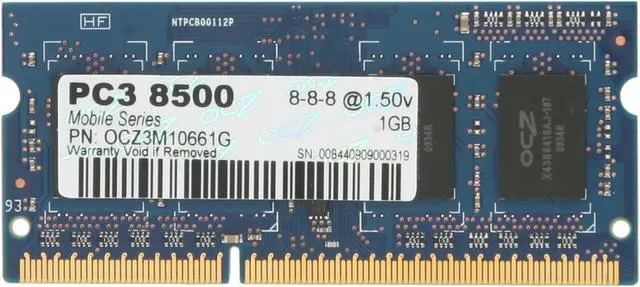 Alt view image 2 of 3 - OCZ 1GB 204-Pin DDR3 SO-DIMM DDR3 1066 (PC3 8500) Laptop Memory Model OCZ3M10661G