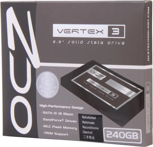 Main image of Manufacturer Recertified OCZ Vertex 3 VTX3-25SAT3-240G 2.5" 240GB SATA III MLC Internal Solid State Drive (SSD) Manufactured Recertified