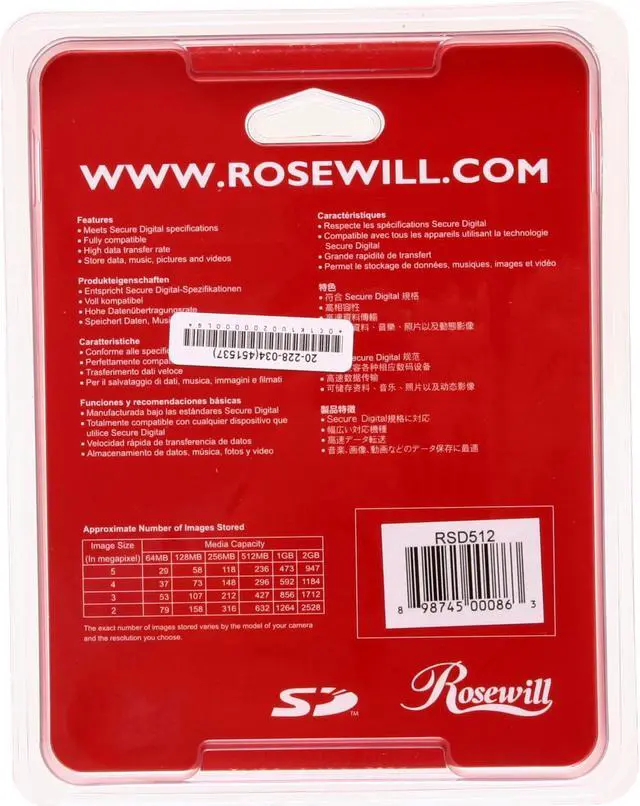 Alt view image 2 of 2 - Rosewill 512MB Secure Digital (SD) Flash Media Model RSD512
