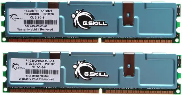 Main image of G.SKILL 1GB (2 x 512MB) DDR 400 (PC 3200) Dual Channel Kit Desktop Memory Model F1-3200PHU2-1GBZX