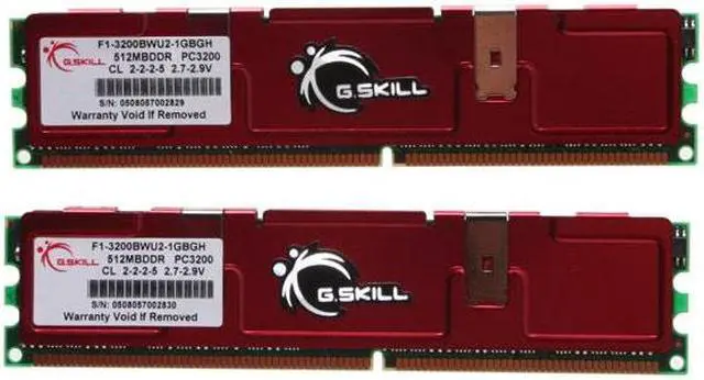 Main image of G.SKILL 1GB (2 x 512MB) DDR 400 (PC 3200) Dual Channel Kit Desktop Memory Model F1-3200BWU2-1GBGH