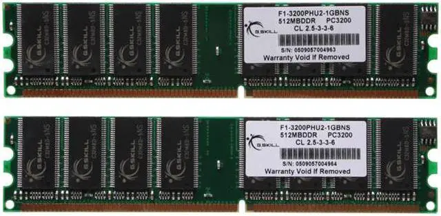 Main image of G.SKILL 1GB (2 x 512MB) DDR 400 (PC 3200) Dual Channel Kit Desktop Memory Model F1-3200PHU2-1GBNS