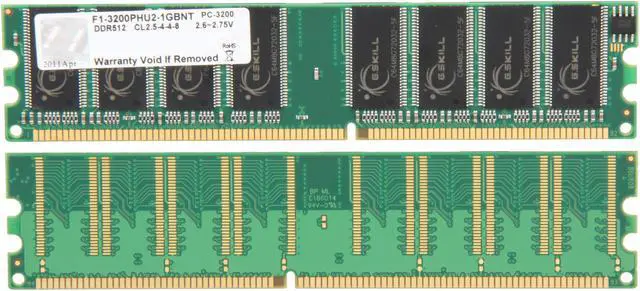 Alt view image 2 of 3 - G.SKILL 1GB (2 x 512MB) DDR 400 (PC 3200) Dual Channel Kit System Memory Model F1-3200PHU2-1GBNT