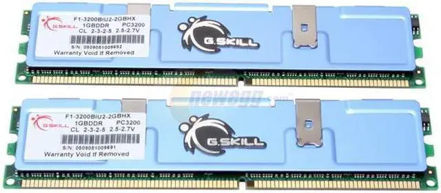 Main image of G.SKILL 2GB (2 x 1GB) DDR 400 (PC 3200) Dual Channel Kit Desktop Memory Model F1-3200BIU2-2GBHX