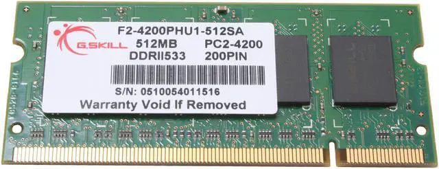 Main image of G.SKILL 512MB 200-Pin DDR2 SO-DIMM DDR2 533 (PC2 4200) Laptop Memory Model F2-4200PHU1-512SA