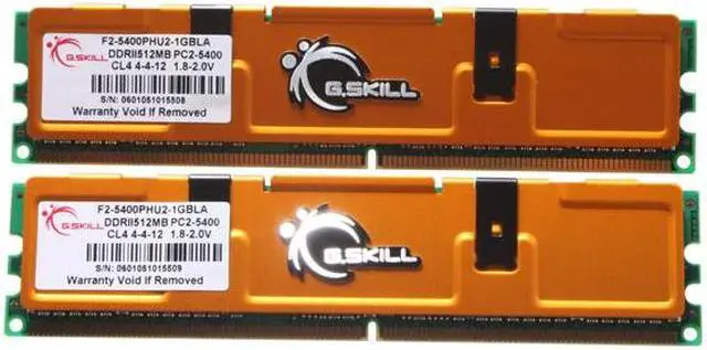 Main image of G.SKILL 1GB (2 x 512MB) DDR2 667 (PC2 5400) Dual Channel Kit Desktop Memory Model F2-5400PHU2-1GBLA
