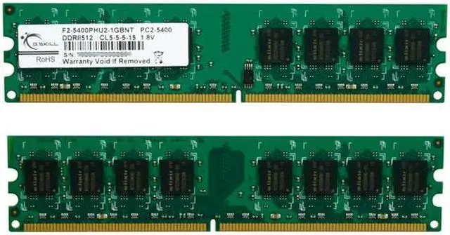 Alt view image 2 of 3 - G.SKILL 1GB (2 x 512MB) DDR2 667 (PC2 5400) Dual Channel Kit Desktop Memory Model F2-5400PHU2-1GBNT