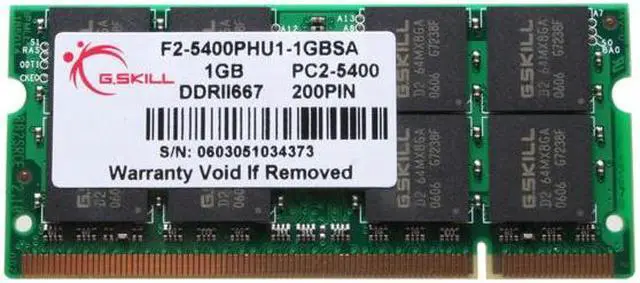 Main image of G.SKILL 1GB 200-Pin DDR2 SO-DIMM DDR2 667 (PC2 5400) Laptop Memory Model F2-5400PHU1-1GBSA