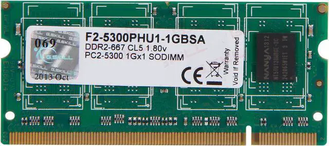 Main image of G.SKILL 1GB 200-Pin DDR2 SO-DIMM DDR2 667 (PC2 5300) Laptop Memory Model F2-5300PHU1-1GBSA
