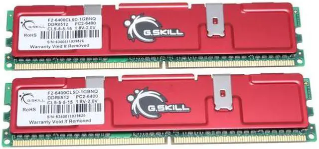 Alt view image 2 of 5 - G.SKILL 1GB (2 x 512MB) DDR2 800 (PC2 6400) Dual Channel Kit Desktop Memory Model F2-6400CL5D-1GBNQ