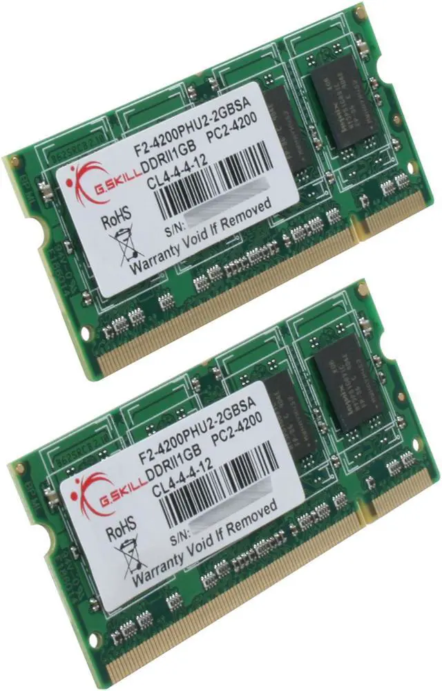 Main image of G.SKILL 2GB (2 x 1GB) 200-Pin DDR2 SO-DIMM DDR2 533 (PC2 4200) Dual Channel Kit Laptop Memory Model F2-4200PHU2-2GBSA