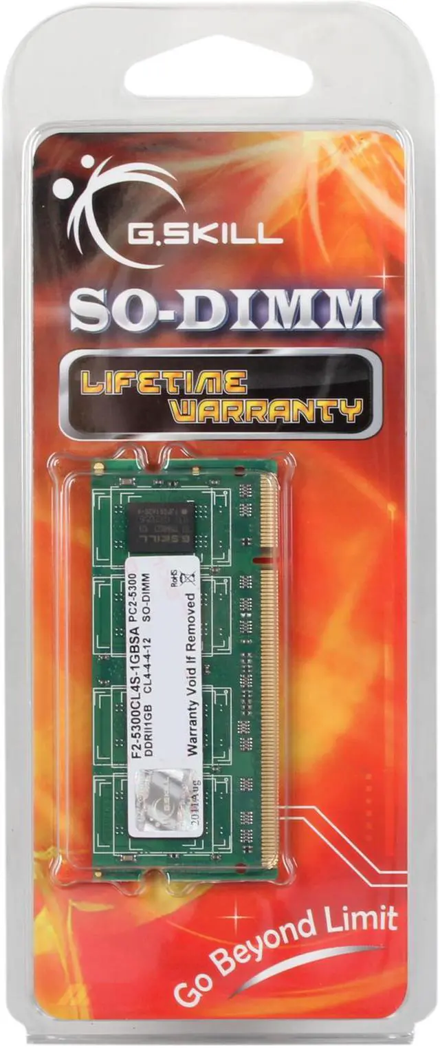 Alt view image 3 of 3 - G.SKILL 1GB 200-Pin DDR2 SO-DIMM DDR2 667 (PC2 5300) Laptop Memory Model F2-5300CL4S-1GBSA