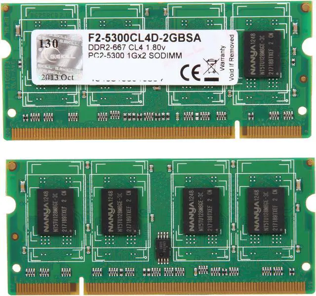 Alt view image 2 of 3 - G.SKILL 2GB (2 x 1GB) 200-Pin DDR2 SO-DIMM DDR2 667 (PC2 5300) Dual Channel Kit Laptop Memory Model F2-5300CL4D-2GBSA