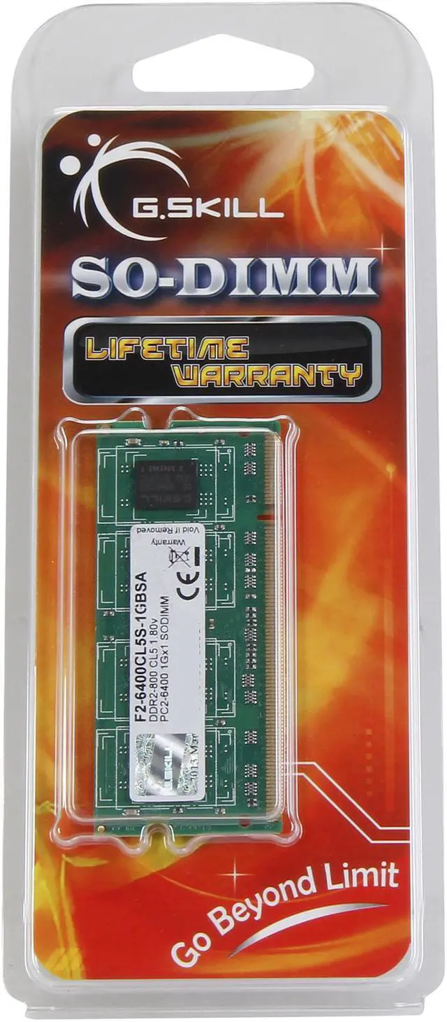 Alt view image 3 of 3 - G.SKILL 1GB 200-Pin DDR2 SO-DIMM DDR2 800 (PC2 6400) Laptop Memory Model F2-6400CL5S-1GBSA