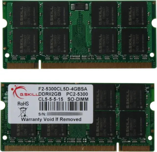 Alt view image 2 of 3 - G.SKILL 4GB (2 x 2GB) 200-Pin DDR2 SO-DIMM DDR2 667 (PC2 5300) Dual Channel Kit Laptop Memory Model F2-5300CL5D-4GBSA