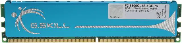 Alt view image 2 of 3 - G.SKILL 1GB DDR2 1066 (PC2 8500) Desktop Memory Model F2-8500CL5S-1GBPK