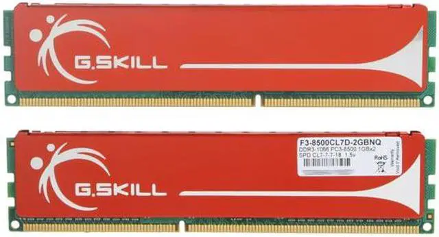 Alt view image 2 of 3 - G.SKILL 2GB (2 x 1GB) DDR3 1066 (PC3 8500) Dual Channel Kit Desktop Memory Model F3-8500CL7D-2GBNQ