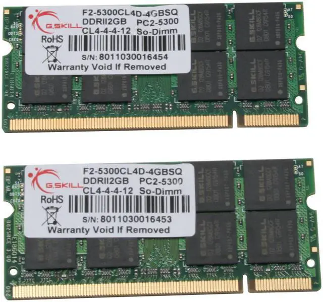 Alt view image 2 of 3 - G.SKILL 4GB (2 x 2GB) 200-Pin DDR2 SO-DIMM DDR2 667 (PC2 5300) Dual Channel Kit Laptop Memory Model F2-5300CL4D-4GBSQ