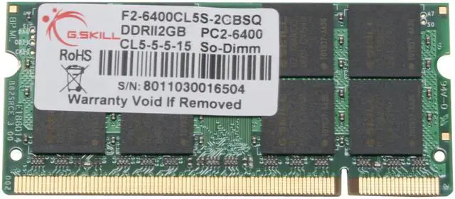 Alt view image 2 of 3 - G.SKILL 2GB 200-Pin DDR2 SO-DIMM DDR2 800 (PC2 6400) Laptop Memory Model F2-6400CL5S-2GBSQ