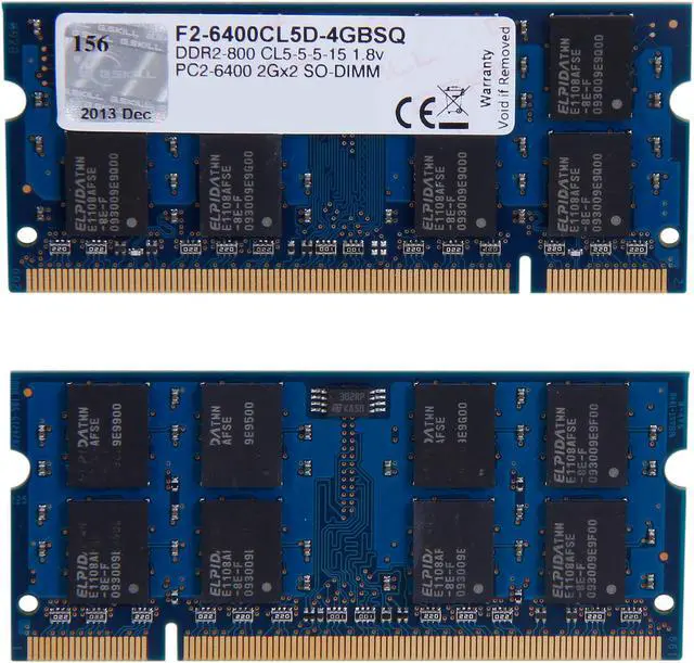 Alt view image 2 of 3 - G.SKILL 4GB (2 x 2GB) 200-Pin DDR2 SO-DIMM DDR2 800 (PC2 6400) Dual Channel Kit Laptop Memory Model F2-6400CL5D-4GBSQ