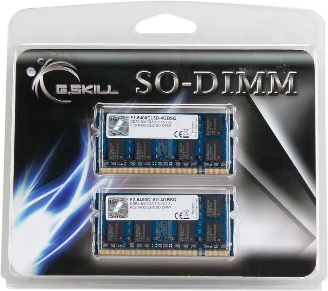 Alt view image 3 of 3 - G.SKILL 4GB (2 x 2GB) 200-Pin DDR2 SO-DIMM DDR2 800 (PC2 6400) Dual Channel Kit Laptop Memory Model F2-6400CL5D-4GBSQ
