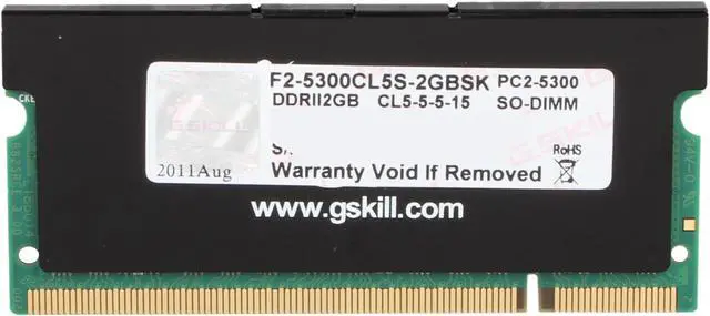 Alt view image 2 of 3 - G.SKILL 2GB 200-Pin DDR2 SO-DIMM DDR2 667 (PC2 5300) Laptop Memory Model F2-5300CL5S-2GBSK
