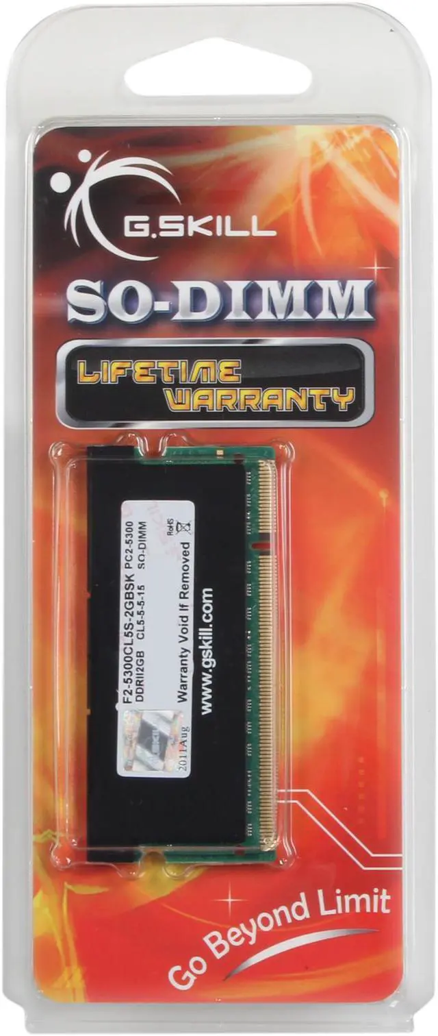 Alt view image 3 of 3 - G.SKILL 2GB 200-Pin DDR2 SO-DIMM DDR2 667 (PC2 5300) Laptop Memory Model F2-5300CL5S-2GBSK