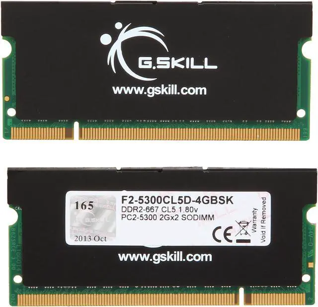 Alt view image 2 of 3 - G.SKILL 4GB (2 x 2GB) 200-Pin DDR2 SO-DIMM DDR2 667 (PC2 5300) Dual Channel Kit Laptop Memory Model F2-5300CL5D-4GBSK