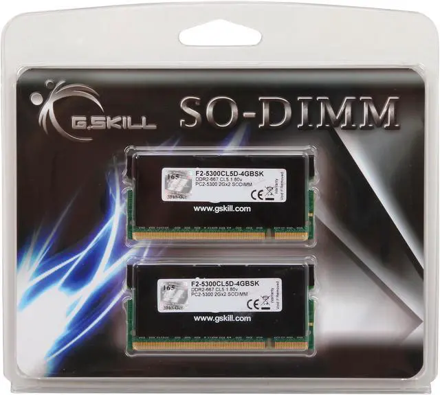Alt view image 3 of 3 - G.SKILL 4GB (2 x 2GB) 200-Pin DDR2 SO-DIMM DDR2 667 (PC2 5300) Dual Channel Kit Laptop Memory Model F2-5300CL5D-4GBSK
