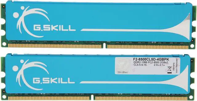 Alt view image 2 of 3 - G.SKILL 4GB (2 x 2GB) DDR2 1066 (PC2 8500) Dual Channel Kit Desktop Memory Model F2-8500CL5D-4GBPK