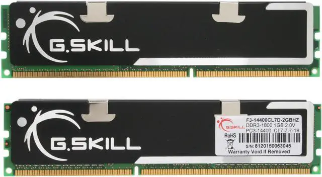Alt view image 2 of 5 - G.SKILL 2GB (2 x 1GB) DDR3 1800 (PC3 14400) Dual Channel Kit Desktop Memory Model F3-14400CL7D-2GBHZ